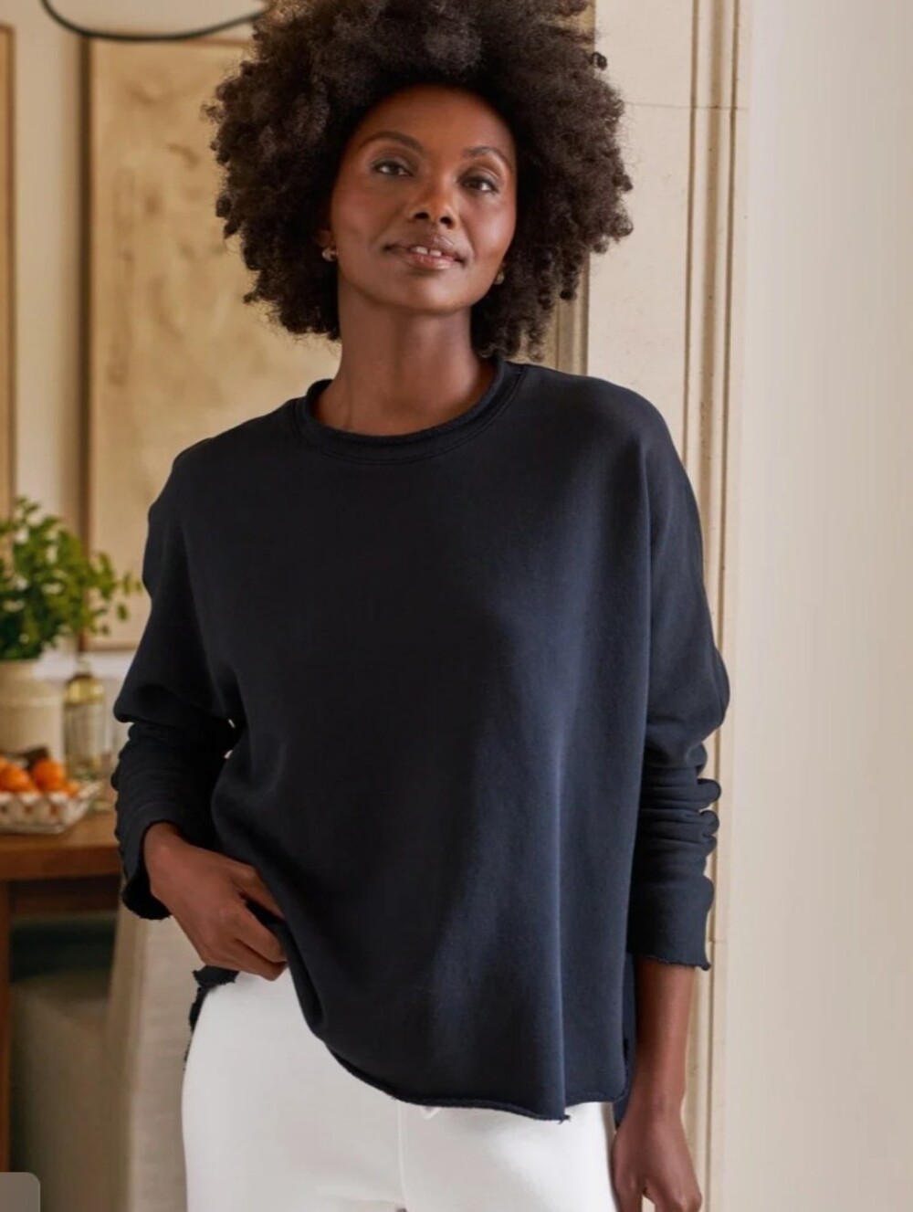 Frank & Eileen Anna Long Sleeve Capelet Crew Neck Rolled Hem Sweater